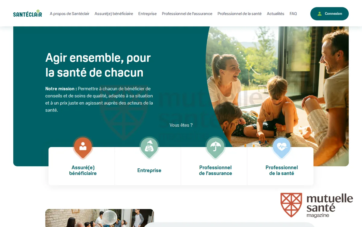 Capture : Santéclair : services santé pour les particuliers, solutions pour les professionnels de l’assurance, offres pour les pro